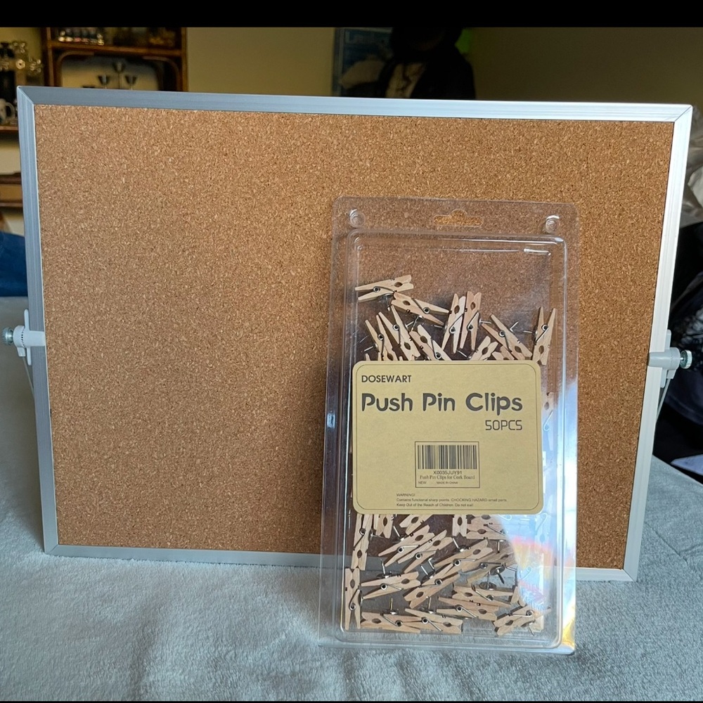 Magnetic Dry Erase Whiteboard Cork Board Tabletop Adjustable w/ Laundry Pushpins